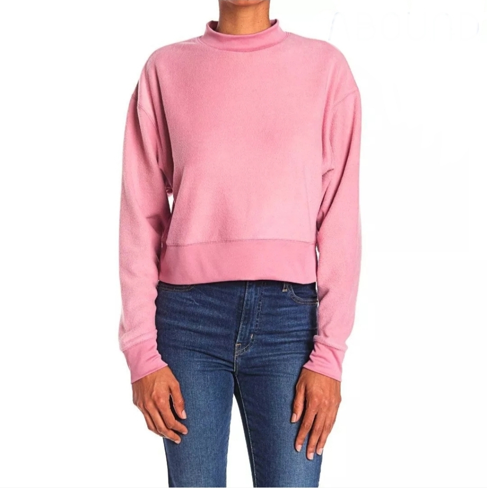 Abound Cozy Mock Neck Pullover Sweatshirt Size Medium Pink Women's Long Sleeve
